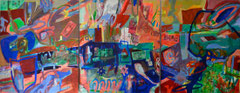 "Geld oder wie werde ich Millionär", drei mal 145 x 125 cm, Eitempera und Collage auf Nessel, 1995