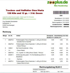 3 Rg. 21. Jan. 2015 - € 95,63 Oma Zooplus FutterBestellung 48803269