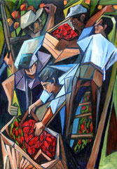 Braccianti,  2009.  Olio su tela,  cm.  70 x 100