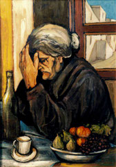Il riposo della nonna, 1979.   Olio su tela,   cm.   50 x 70