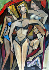 Sotto l'ombrellone rosso, 2010.  Olio su tela,  cm. 70 x 100