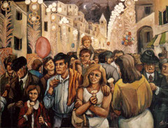 La festa del paese, 1980.   Olio su tela,   cm. 160 x 120