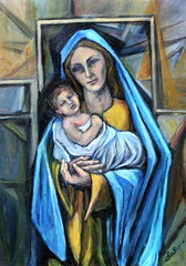 Madonna con il bambino, 2010.  Olio su tela,  cm. 50 x 70.