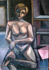 Nudo seduto, 1990.  Olio su tela,  cm. 50 x 70.