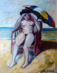 Ragazza al sole, 1983.  Olio su tela,  cm. 30 x 40.