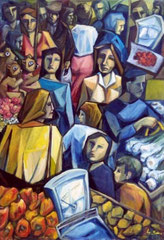 Il mercato rionale, 2009.  Olio su tela,   cm. 70 x 100
