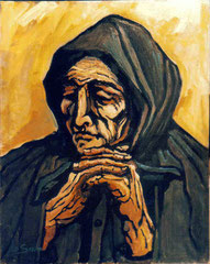 Donna in preghiera, 1973.   Olio su tela,   cm. 50 x 40