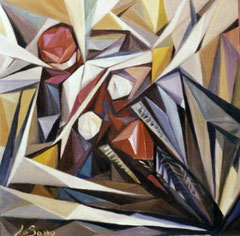 Il motociclista, 1995.  Olio su tela,  cm. 70 x 70