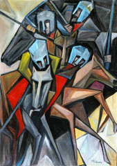 I quattro cavalieri, 2010.  Olio su tela,  cm. 70 x 100