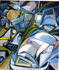 Traffico caotico, 2009.  Olio su tela,   cm. 70 x 80