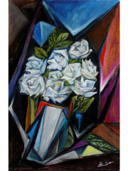 Rose bianche, 2009.  Olio su tela,  cm. 40 x 60