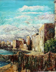 Villaggio di pescatori, 1972. Olio su tela, cm.  40 x 50.