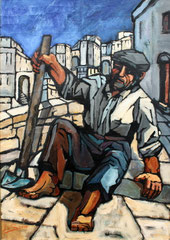 Bracciante, 1974. Olio su tela, cm. 50 x 70.
