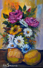 Fiori e limoni, 1978.  Olio su tela,  cm. 20 x 30