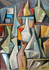 Bottiglie, 2013.  Olio su tela,  cm. 50 x 70.