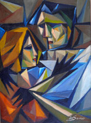 L'abbraccio, 1995.  Olio su tela,  cm. 30 x 40