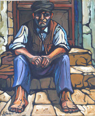 Il disoccupato, 1980.   Olio su tela,   cm.  50 x 60
