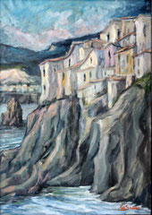 Veduta di Polignano a Mare, 1992. Olio su tela, cm. 50 x 70.