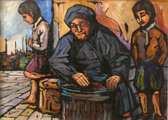 La venditrice di castagne, 1974.   Olio su tela,   cm   70 x 50