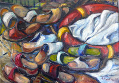 Ai bordi della piscina, 1990.  Olio su tela,  cm. 70 x 50
