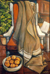 La vecchia coperta militare, 1985.   Olio su tela,   cm.   70 x 100