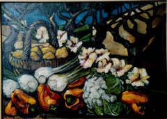 Ortaggi e fiori, 1980.  Olio su tela,   cm.   70 x 50