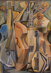 Strumenti musicali,  2002.  Olio su tela  70 x 100