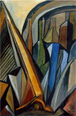 Arpa e bottiglie, 2009.  Olio su tela,  cm.  44 x 64