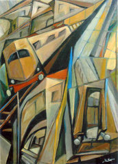 Incrocio alla stazione, 2009.   Olio su tela,  cm. 50 x 80