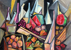 Composizione con frutta, 2010.  Olio su tela cm. 50 x 70.