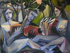 Concerto campestre, 1999.  Olio su tela,  cm.  80 x 60.