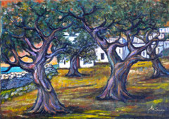 Ulivi in periferia, 1978.  Olio su tela,  cm.  70 x 50