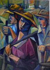 Contadini, 1997.  Olio su tela,  cm.  50 x 70