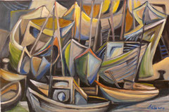 Barche di pescatori, 2005.    Olio su tela   cm. 50 x 30
