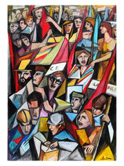 Protesta,2010.  Olio su tela, cm. 70 x 100..