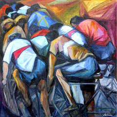 Bagarre, 2008.  Olio su tela,  cm. 70 x 70