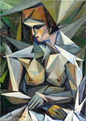 Donna con velo, 1992.  Olio su tela,  cm. 50 x 70.