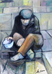 Mendicante, 2013.  Olio su tela,  cm. 50 x 70.