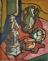 Natura morta con statuetta, 1973. Olio su tela, cm. 40 x 50