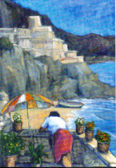 La spiaggia, 1992.   Olio su tela,    cm.  50 x 70