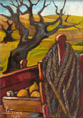 Il carretto rosso,  1989.   Olio su tela,  cm. 50 x 70