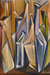 Bottiglie,  2001.   Olio su tela   cm. 35 x 50