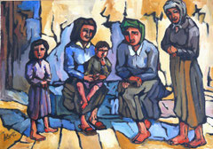 Donne nel cortile, 1974.  Olio su tela,  cm. 70 x 50