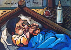 Bimbo dormiente, 1974. Olio su tela,  cm. 70 x 50.