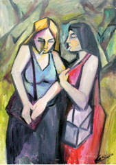 Donne di vita, 2013.  Olio su tela,  cm. 50 x 70.