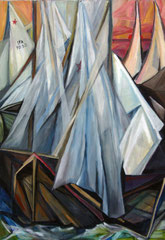 Vele in regata, 2010.  Olio su tela,  cm. 70 x 100.