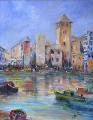 Paese ligure, 1972.    Olio su tavola,   cm. 40 x 50
