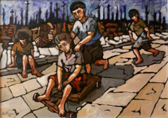 Giochi di strada,  1972.  Olio su tela,  cm. 70 x 50