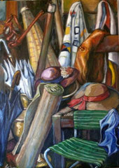 Aspettando l'estate, 1980.  Olio su tela,  cm. cm. 70 x 100.