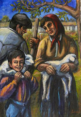 La famiglia del pastore, 1980.  Olio su tela   cm.  70 x 100.